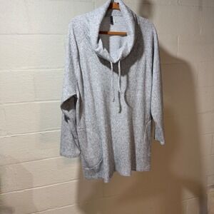 North River Womens Gray Cowl Neck Pullover Relaxed Sweater 2X Pockets Drawstring